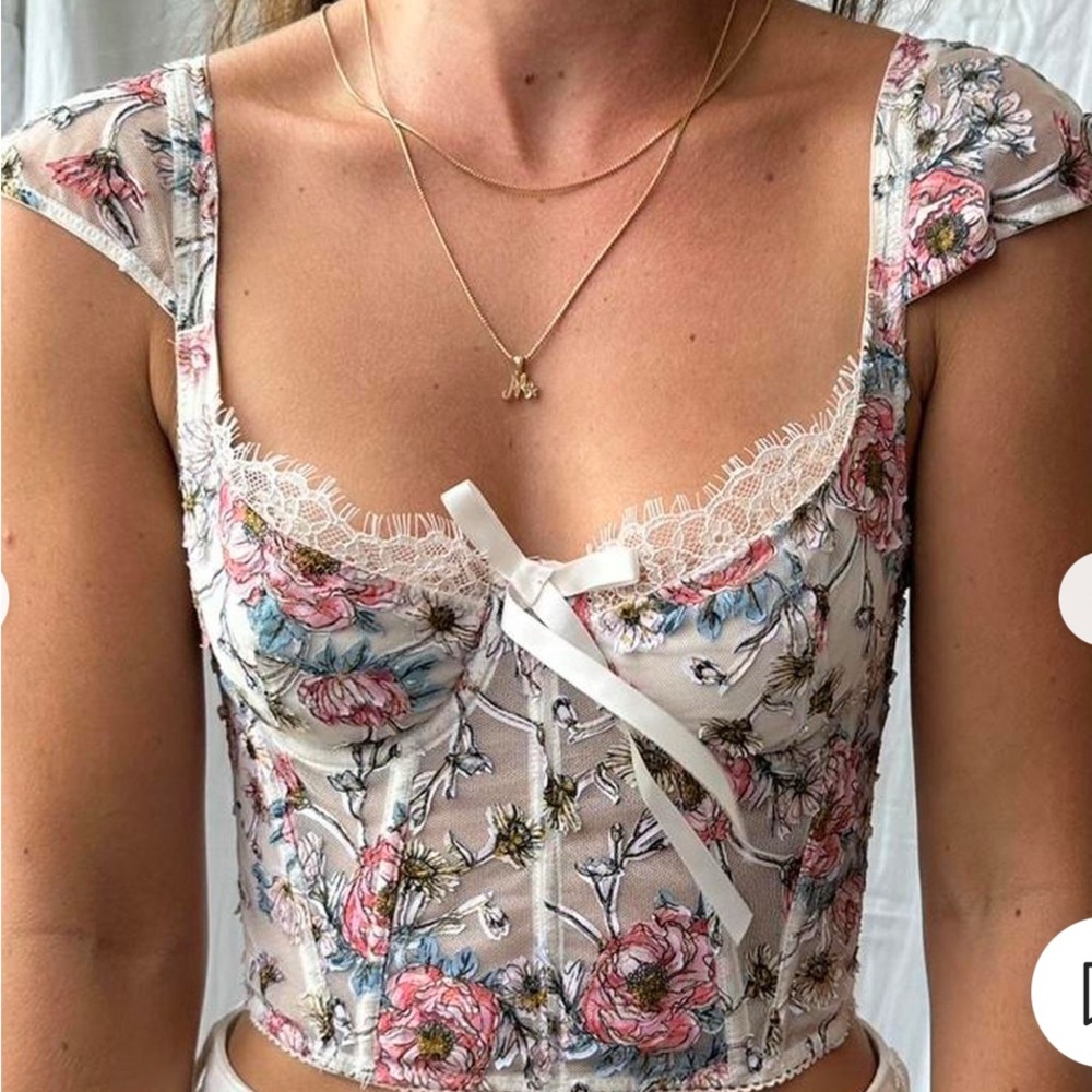 Victoria's Secret Pink and Blue Flutter Sleeve Crop Top 34DD